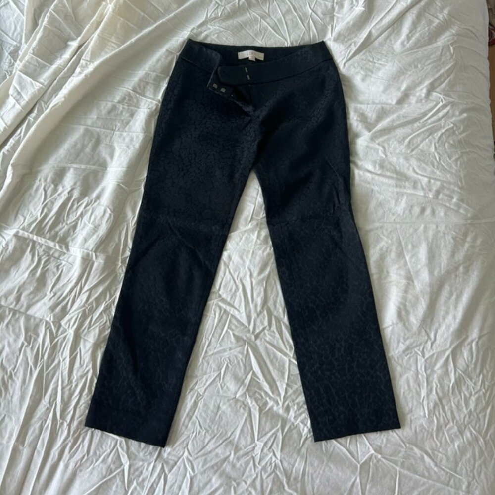 LOFT Leopard Jacquard Ankle Pants Black, Size 00P